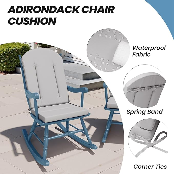 Crestlive Products Adirondack Chair Cushion Outdoor Rocking Chair Cushion Water Resistant 50x20x2 Inch High Back Patio Replacement Cushions, Light Grey