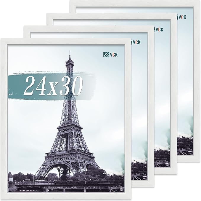 VCK 24x30 Poster Frame Set of 4 - White, Gallery-Quality Wood Picture Frames, 1.1-Inch Wide Border, Polished Plexiglass, Vertical or Horizontal Wall Display for Photo/Art/Prints, White