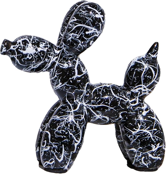 Creative Balloon Dog Statues Small Ceramic Animal Sculpture Modern Home Decor Living Room Desktop Decorations Bedroom Office Cabinet Ornament (Black-B)