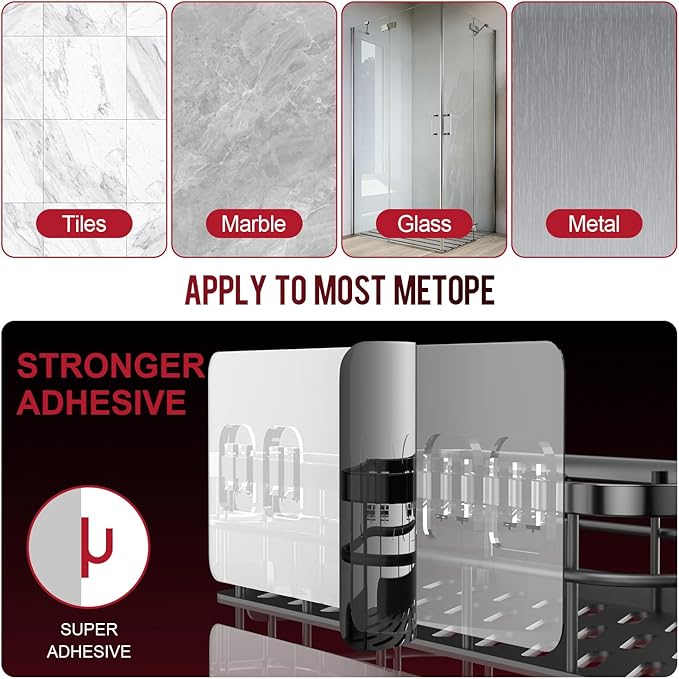 Large Capacity Shower Caddy, Heavy-Duty Adhesive Shower Organizers with Custom Aesthetic Design Soap, No Drilling Corner Shower Shelves, 5 Hooks for Bathroom Accessories, 3 Pack