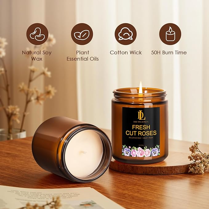 4 Pack Scented Candles Gift Set, 28oz Soy Candle for Home Scented, Aromatherapy Candle Gifts for Women & Men, Scents of Fresh Cut Roses/Lemon Lavender/Vanilla Cupcake/Amber Patchouli