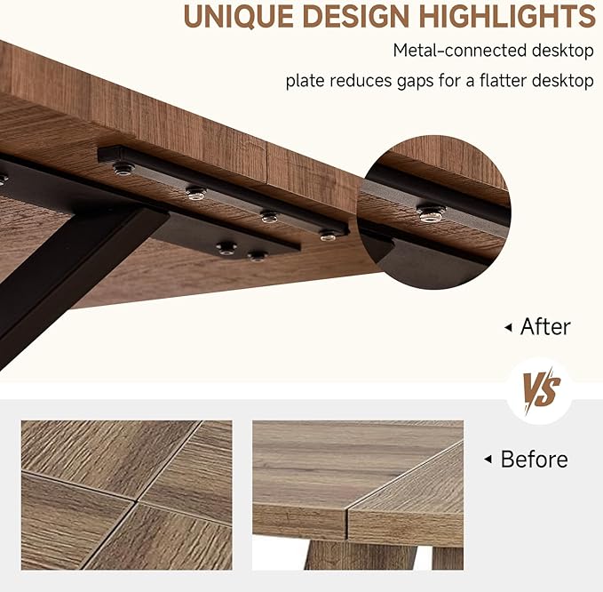 55.1 Inch Dining Table for 4 6 People Rectangular Wooden Kitchen Tables Mid Century Modern Dinner Table Long Dinning Room Table with Metal Cross Legs for Kitchen Living Room Comedor(Brown)