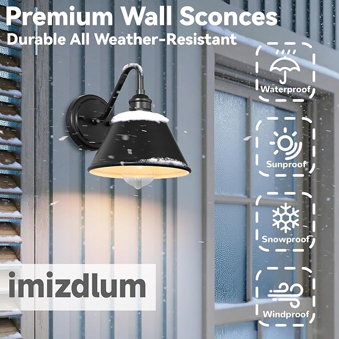 2-Pack Gooseneck Outdoor Light Fixtures, Outdoor Wall Sconces, Farmhouse Barn Light for Porch, Matte Black Iron Wall Light, Waterproof & Anti-Rust, Garage, Patio, Garden, E26 Base