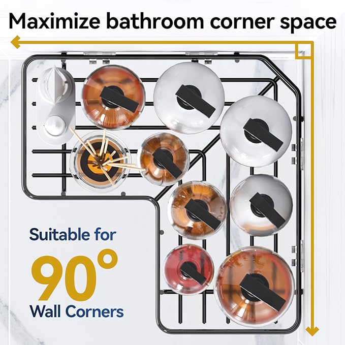 YASONIC Corner Shower Caddy Organizer, 3-Pack Adhesive Rustproof Stainless Steel Shower Shelves with Soap Holder, No Drilling Shower Storage Rack for Family Renters Bathroom, Black