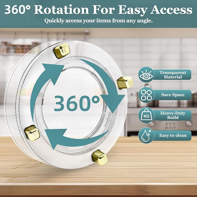 Acrylic Lazy Susan Organizer, 11" Turntable Organizer for Kitchen Cabinet Tabletop Bathroom, Smooth Rotating Acrylic for Dining Table Pantry Spice Rack, 1-Tier Plastic Clear