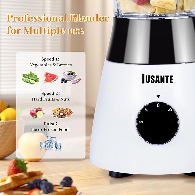 Kitchen Blender, 500W Countertop Blender with 52oz Plastic Jar for Smoothies Milkshake Desserts Nut Butter, Cocktails Sauces (White)