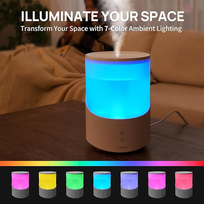 Humidifier for Bedroom, 2.5L Cool Mist Humidifier with Essential Oils Diffuser and Nightlight, Top Fill Humidifiers for Home, Auto Shut-off
