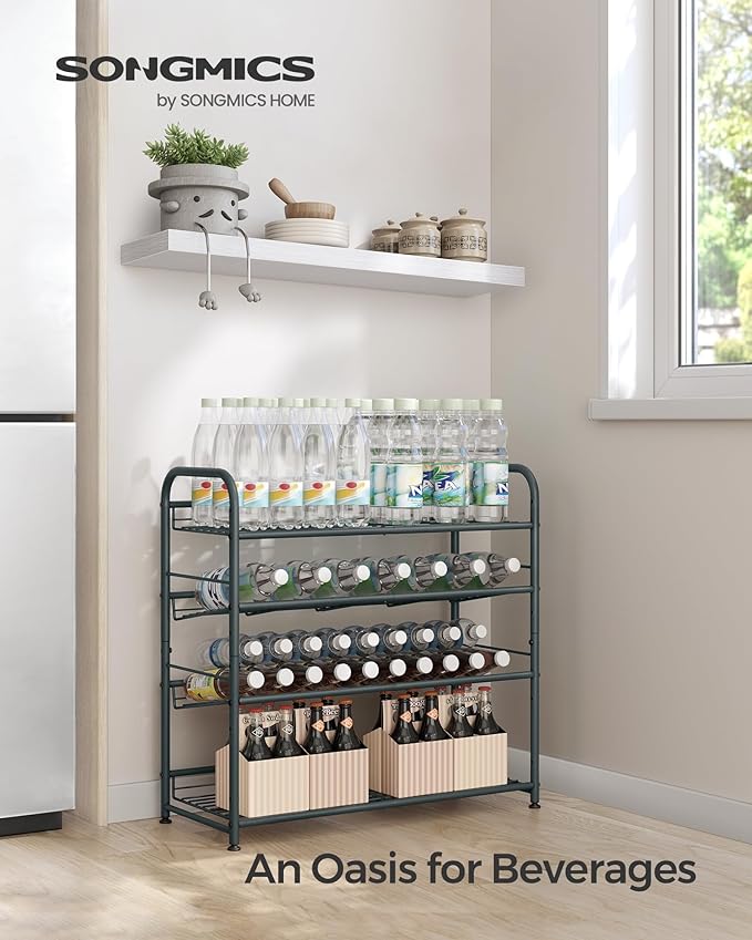 SONGMICS Shoe Rack, 4 Tier Shoe Organizer for Closet, Holds up to 16 Pairs of Shoes, Shoe Rack for Front Door Entrance, Metal Shoe Shelf with Adjustable Tilt Angle, for Entryway, Garage, Grey