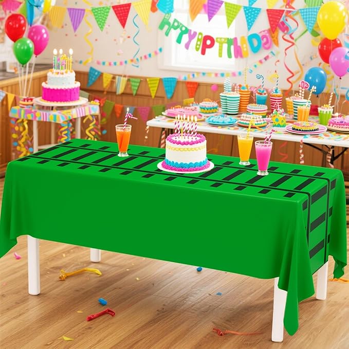 3 Pcs Train Party Decorations Railroad Track Tablecloths Train Birthday Party Supplies 54 x 108 Inch Plastic Table Covers for Railroad Track Western Theme Birthday (Green)