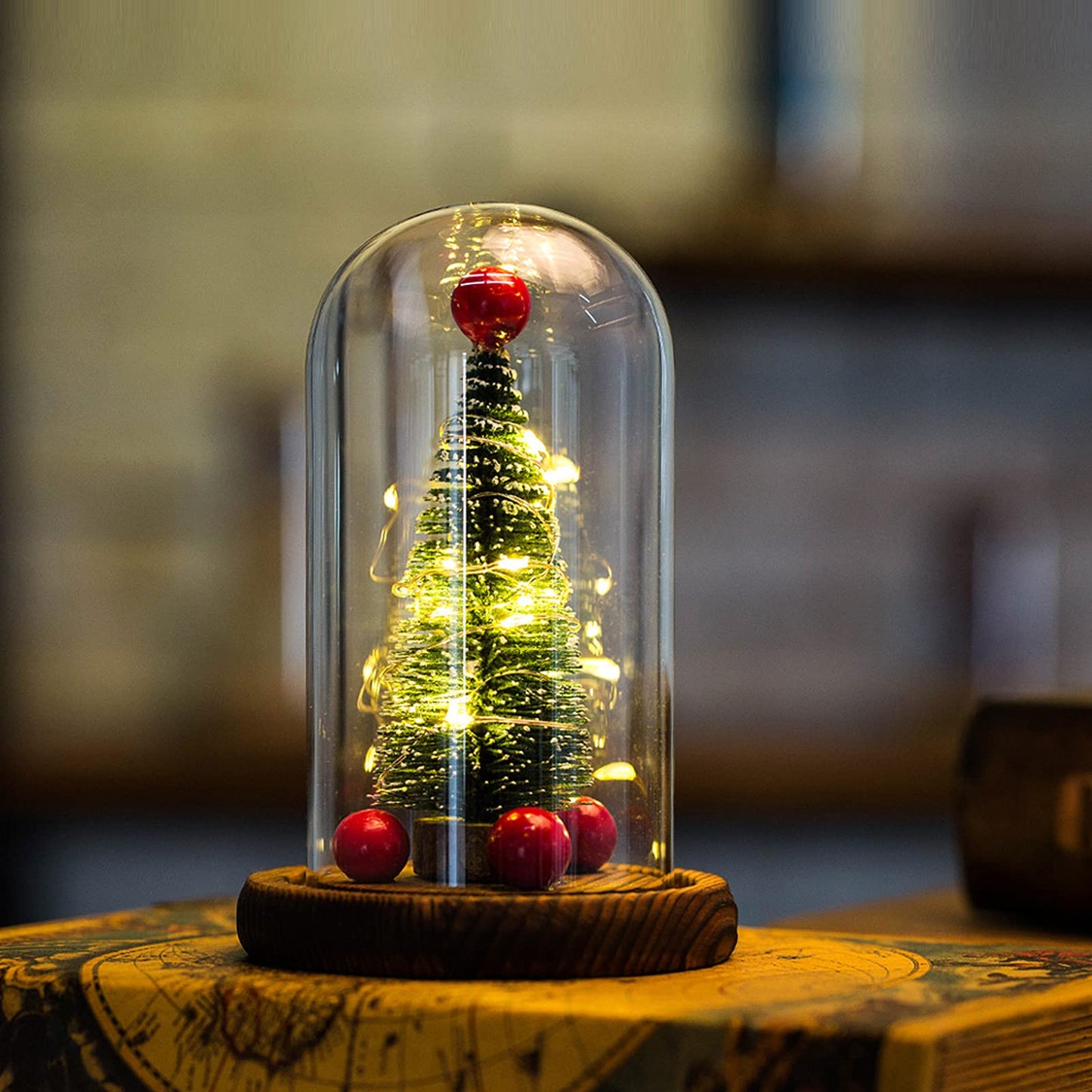 Linsiter LED Christmas Tree in Glass Dome, Mini Christmas Tree Creative Table Decoration Unique Gift for Home Indoor Tabletop Xmas Decor, Birthday Christmas Xmas Gifts Present