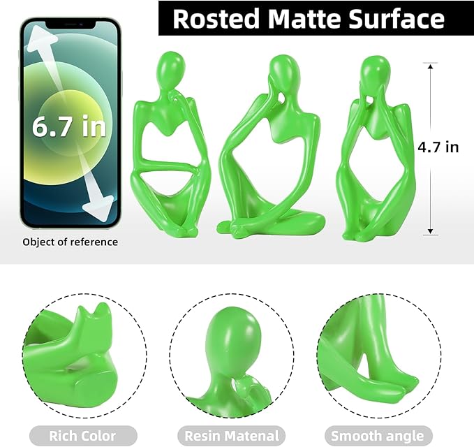 Thinker Statue Gold Decor Abstract Art Sculpture, Golden Resin Collectible Figurines for Home Living Room Office Shelf Decoration,Great Gifts Ideas (Light Green)