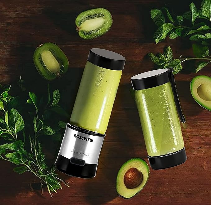 Portable Smoothie blender ROSEVIEW Glass bottle USB rechargeable mini Handheld Ice Shakes Cup 2 speed blend juicer Cordless Personal smoothies maker Fruit mixer (Stainless)