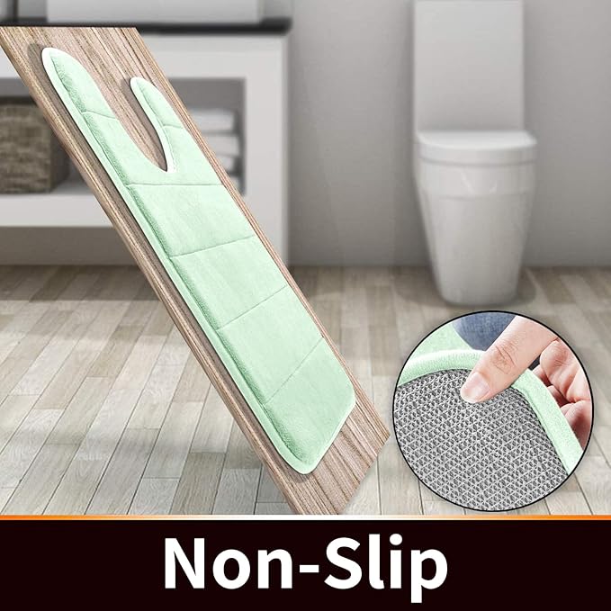 Yimobra Memory Foam Toilet Bath Mat U-Shaped, 24 X 20 Inches,Soft and Comfortable, Super Water Absorption, Non-Slip, Machine Wash and Easier to Dry for Bathroom Commode Contour Rug, Pale Green