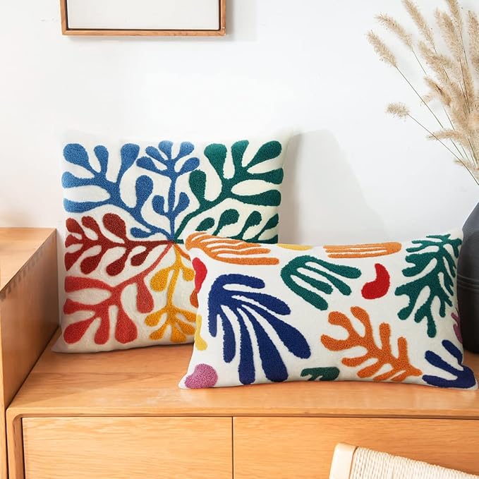 Merrycolor Boho Abstract Matisse Throw Pillow Covers 18x18 Soft Tufted Colorful Pillow Covers Mid Century Aesthetic Art Modern Boho Pillows Decorative Throw Pillow Case for Couch Living Room Bed