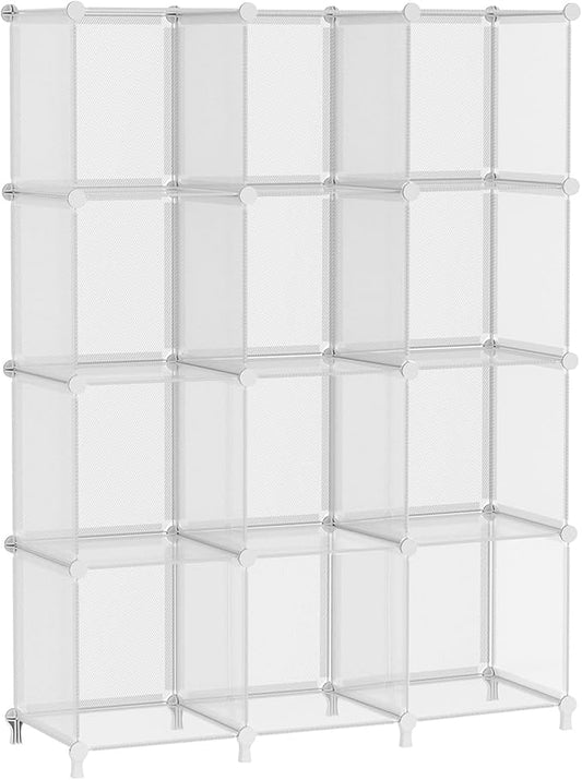 AWTATOS Cube Storage Organizer, Closet Organizers and Storage, 12 Cube Shelves Bookshelf, DIY Stackable Plastic Clothes Organizer Shelving for Bedroom, Home, Transparent Twill