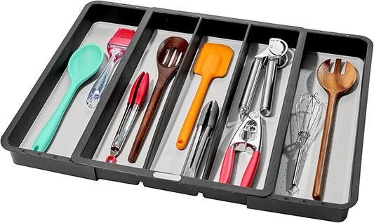 madesmart Expandable Utensil Tray - Granite| CLASSIC COLLECTION| 5-Compartments | Kitchen Organizer | Soft-Grip Lining | Easy to Clean | BPA-Free