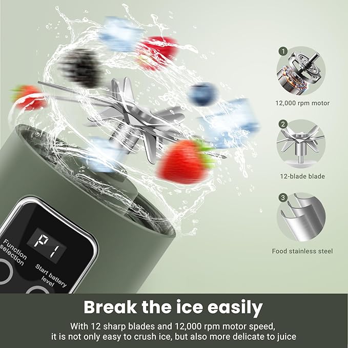 Portable Personal Electric Blender，500ML Portable Shakes and Smoothies Blender，Small Blenders、Mixing、Compact、Convenient and Versatile(Green)