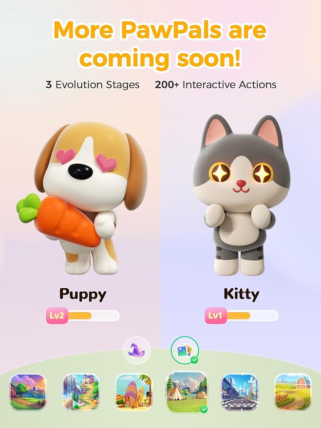 PawPal Digital Pet Alarm Clock with 3.8" Touchscreen - Habit-Building Sleep Trainer with OK-to-Wake, Stories, Music, White Noise & Nightlight for Kids Ages 3-8 Gift