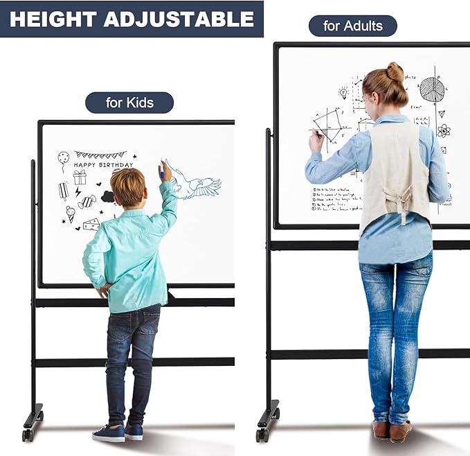 Dry Erase Whiteboard Easel on Wheels - TANKEE 70" x 36" Large Double Sided Mobile Whiteboard, Reversible Magnetic Rolling White Board for Home Office Classroom, Flip Chart Holders and Paper Pad