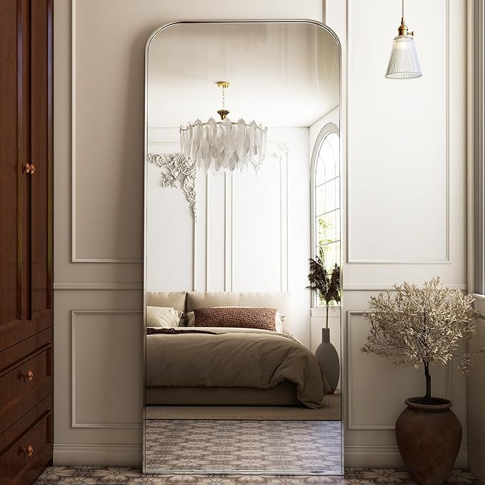 HARRITPURE 28"x71" Full Length Mirror Floor Mirrors Freestanding Hanging or Leaning Large Mirrors Full Body Mirror with Stand for Cloakroom, Bedroom, Living Room,Silver