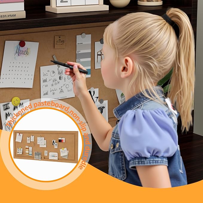 Wooden Kids Desk and Chair Set, 2 Drawers and Remove Storage 4 Cabinets, Children Study Desk with Hutch and Shelves, Boys & Girls Study Desks for Kids Bedroom (Espresso)-7Cp1CF