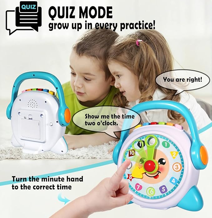 Learning Clock, Learn to Tell Time Clock for Kids & Toddlers Ages 3, 4, 5, 6 Years Old, Educational Teaching Clock Toy with Quiz and Music Sleep Mode, Boy Girl Birthday Present