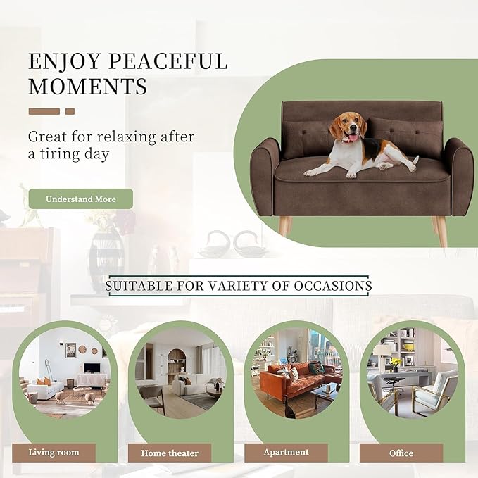 Vongrasig Small Modern Sofa, Mid Century Linen Fabric 3-Seat Sofa Couch Tufted with Back Cushions and Tapered Legs for Living Room, Bedroom and Small Space, Brown