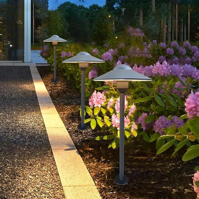 Low Voltage Path Light,Cast Aluminum Landscape Lighting Pathway Lights Walkway Driveway Light Yard Lighting Replaceable G4 LED Bulb,Wire Connectors Included 2-Pack Bronze Finish Round Hat