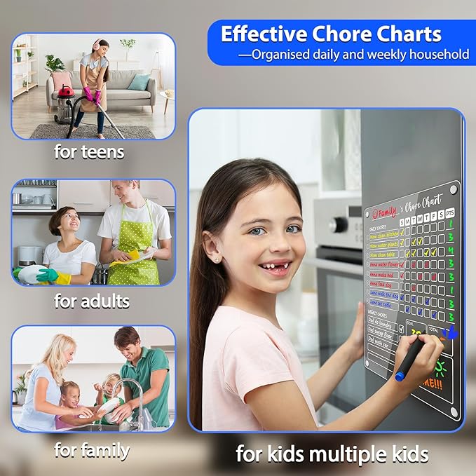 PigPotParty Clear Acrylic Magnetic Chore Chart and Blank Memo Whiteboard for Fridge, 2 Pack 9.5"x12" Dry Erase Board to Do List Meal Planner for Adult Teens Kids Family, Include 8 Markers & 1 Towel