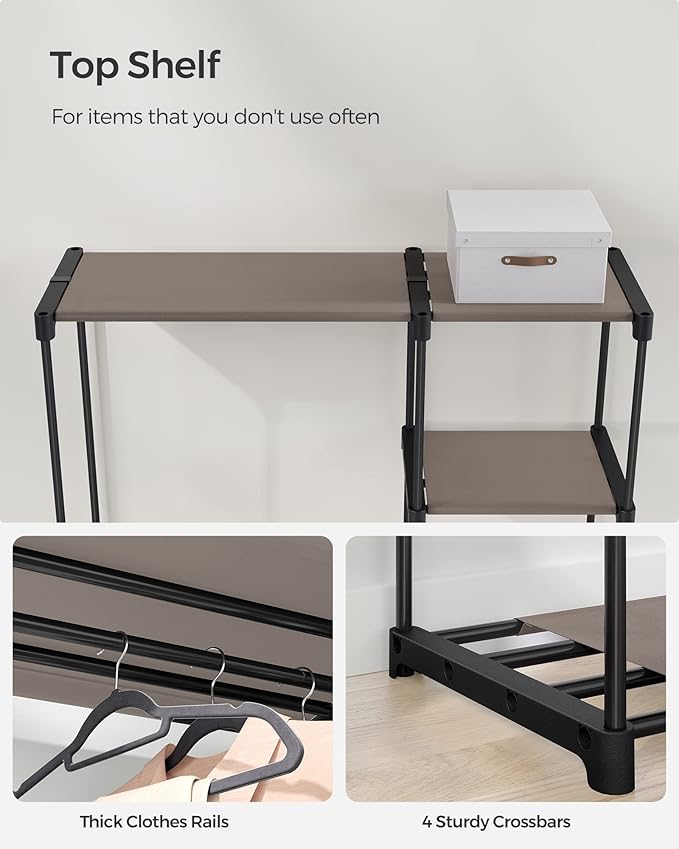 SONGMICS Portable Closet, Freestanding Closet Organizer, Clothes Rack with Shelves, Hanging Rods, Storage Organizer, for Cloakroom, Bedroom, 48.8 x 16.9 x 71.7 Inches, Taupe URYG026R02