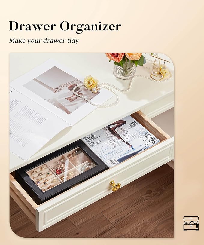 Homde Jewelry Tray Stackable Jewelry Box with Glass Lid, Removable Dividers for Vanity Table Gift Idea for Girls and Women (Black)