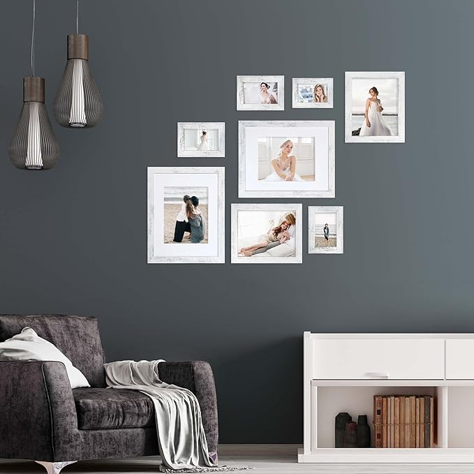 4x6 Picture Frame Set of 4, High Definition Glass Distressed White Frame, 4 x 6 Photo Frames for Tabletop Display and Wall Mounting