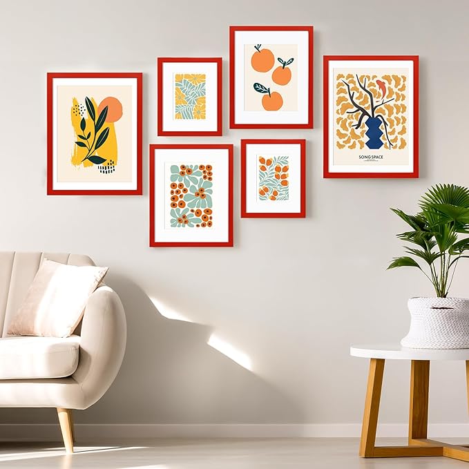 KINLINK 4x6 Picture Frames Red, Solid Wood Frames with Acrylic Plexiglass for 3.5x5 with Mat or 4x6 without Mat, Tabletop and Wall Mounting Display, Set of 4