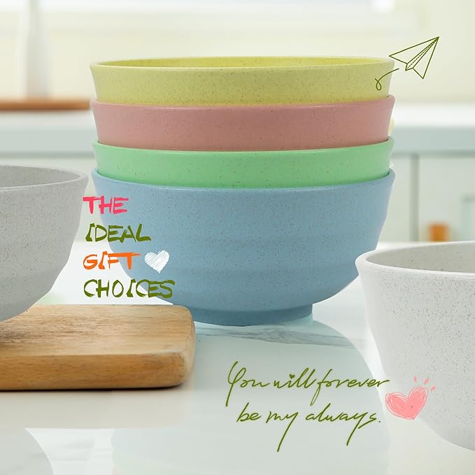 Homienly Wheat Straw Bowls Set Unbreakable Large Bowl 60 OZ Large Cereal Bowl Set of 6 Serving Bowls for Kitchen, Salad, Fruit, Soup, Microwave and Dishwasher Safe Big Bowl(Macaron Series)