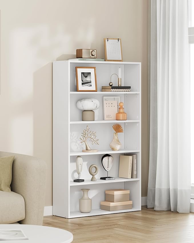 VASAGLE Custos Collection - Bookshelf, 5-Tier Bookcase, Book Shelf, Open Storage Shelf, 9.4 x 30 x 52.8 Inches, for Living Room, Home Office, Dinning Room, Cloud White ULBC175T14