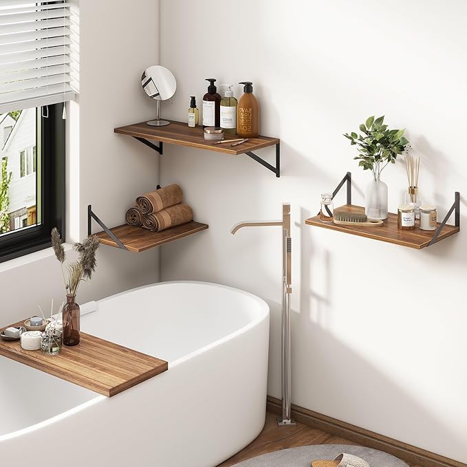 Fun Memories 40 Inch Floating Shelves, 12 Inch Deep Wall Shelf, 40 x 12 Floating Shelf Set of 2, Wood Floating Shelf Wall Mounted, Large Kitchen Living Room Bedroom Storage Shelves, Walnut