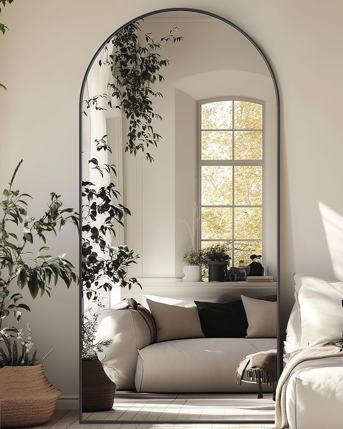 Full Length Mirror with Stand, 71"x32" Arched Full Body Mirror, Large Stand Up Mirrors, Aluminum Frame Floor Standing Mirrors, Freestanding Hanging Leaning Mounted for Bedroom Living Room, Black