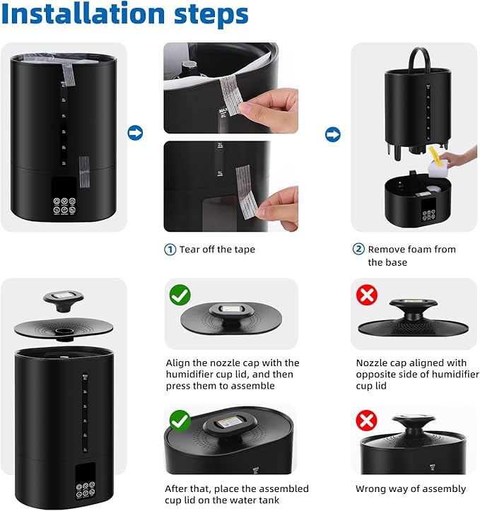 6L Humidifiers for Bedroom Large Room Home, Cool and Warm Humidifier for Plants Mist Top Fill Desk Humidifier Essential Oil Diffuser, Quiet Humidifiers with Adjustable Mist,360°Nozzle-Midnight Black