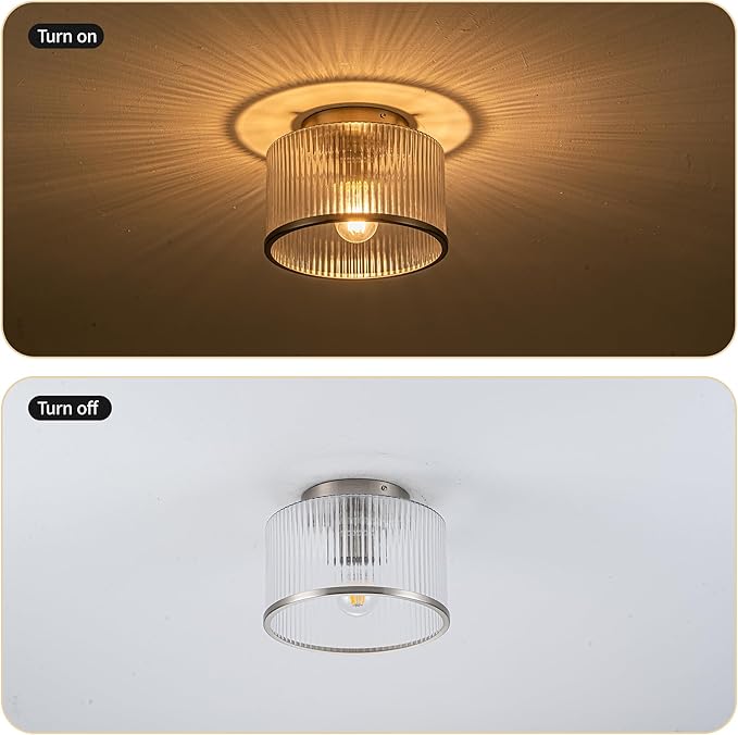 MAYNA Modern Nickel Semi Flush Mount Ceiling Light Fixture, 1-Light Glass Ceiling Light, Hallway Light Fixtures Ceiling Mount for Kitchen Entryway Bedroom Laundry Room