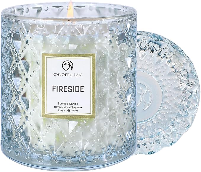 Chloefu LAN Smokey Fireside Scented Candle Gifts for Men Cashmeran Leather Candles for Home Scented, 55 Hours Long Burning, 8.1 Ounce Premium Soy Wax