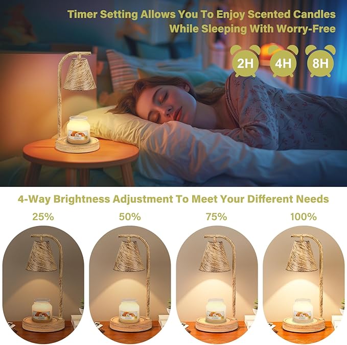 Candle Warmer Lamp with Timer - Electric Dimmer Wax Lamp for Small Jar Scented Wax Melts - Includes 2 Bulbs for Home Decor