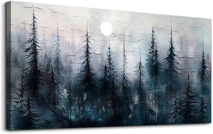 Canvas Wall Art for Living Room Framed Wall Decor for Bedroom Office Modern Wall Decoration Foggy Forest Landscape Paintings Black and White Picture Artwork Aesthetic Home Decor 20"X40"
