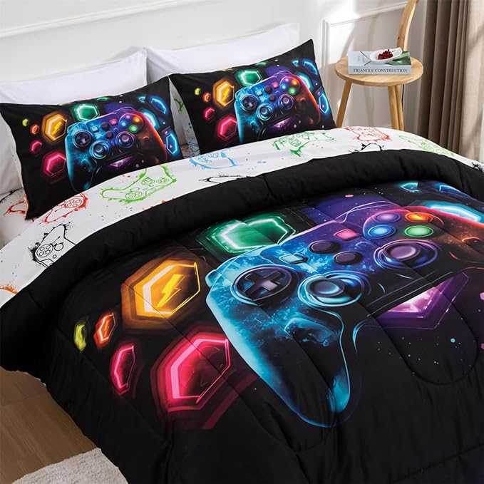 NTBED Game Console Comforter Set for Boys Girls Kids Space Universe Gaming Geometric Lightweight Microfiber Gamer Bedding Sets (Multi, Twin 5Pcs)