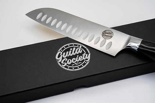 7 Inch Japanese Santoku Knife, Stainless Steel, Ergonomic Pakkawood Handle for Comfort - Sharp Chef Knife for Slicing, Chopping, and Mincing - Perfect for Vegetables, Meat, & Fish