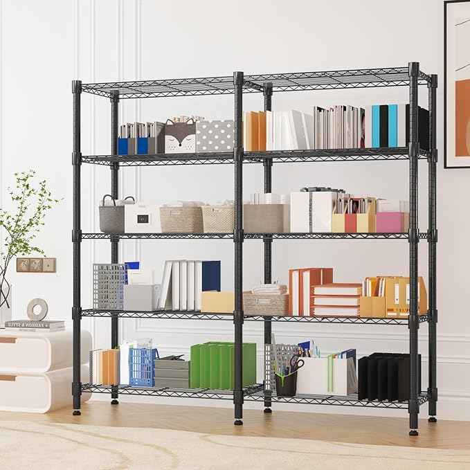 Homdox 5 Tier Storage Shelves Wire Shelving Unit Metal Shelves for Storage Heavy Duty Garage Shelf Pantry Shelves Kitchen Shelving, 14"x60"x72", Black