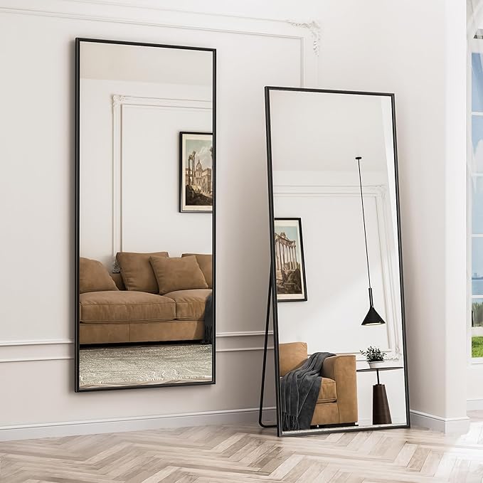 Antok Full Length Mirror, 71"x28" Floor Mirror with Stand, Hanging Mounted Mirrors for Bedroom, Living Room, Cloakroom, Dining Room, Black, Rect