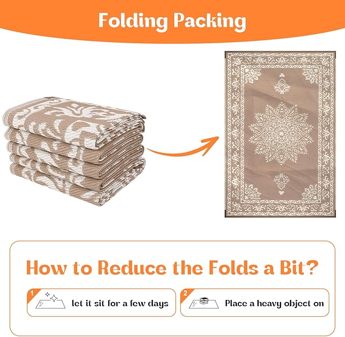 Yamaziot Outdoor Rug 8x10 Ft, Waterproof Plastic Straw Patio Rug, Reversible Backyard Carpet UV Resistant Portable RV Mat Clearance, Large Indoor Outdoor Rug for Patio, Porch, Deck, Balcony, Brown