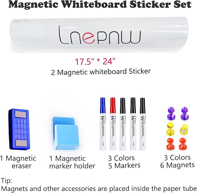 2 Pcs Magnetic Dry Erase Whiteboard Paper 24" x 17.5" Self Adhesive White Board Sticke with Marker, Magnetic Eraser, Magnets for Kid Whiteboard Stick Wall Peel and Stick Wallpaper Office Home