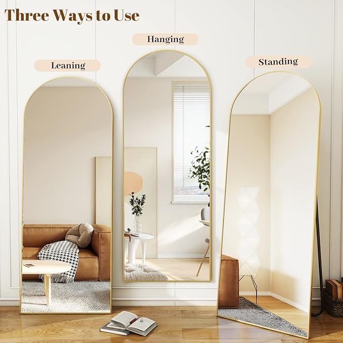 Koonmi Full Length Mirror, 64"x21" Arched Gold Mirror Full Length, Standing Hanging or Leaning Full Body Mirror with Aluminum Alloy Frame for Living Room and Bedroom