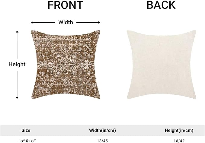 Boho Brown Throw Pillow Covers 18x18 Inch Set of 2, Carpet Pattern Neutral Decorative Throw Pillow Covers Bohemia Brown Linen Outdoor Cushion Cover for Sofa Couch Farmhouse Room Bed Decor